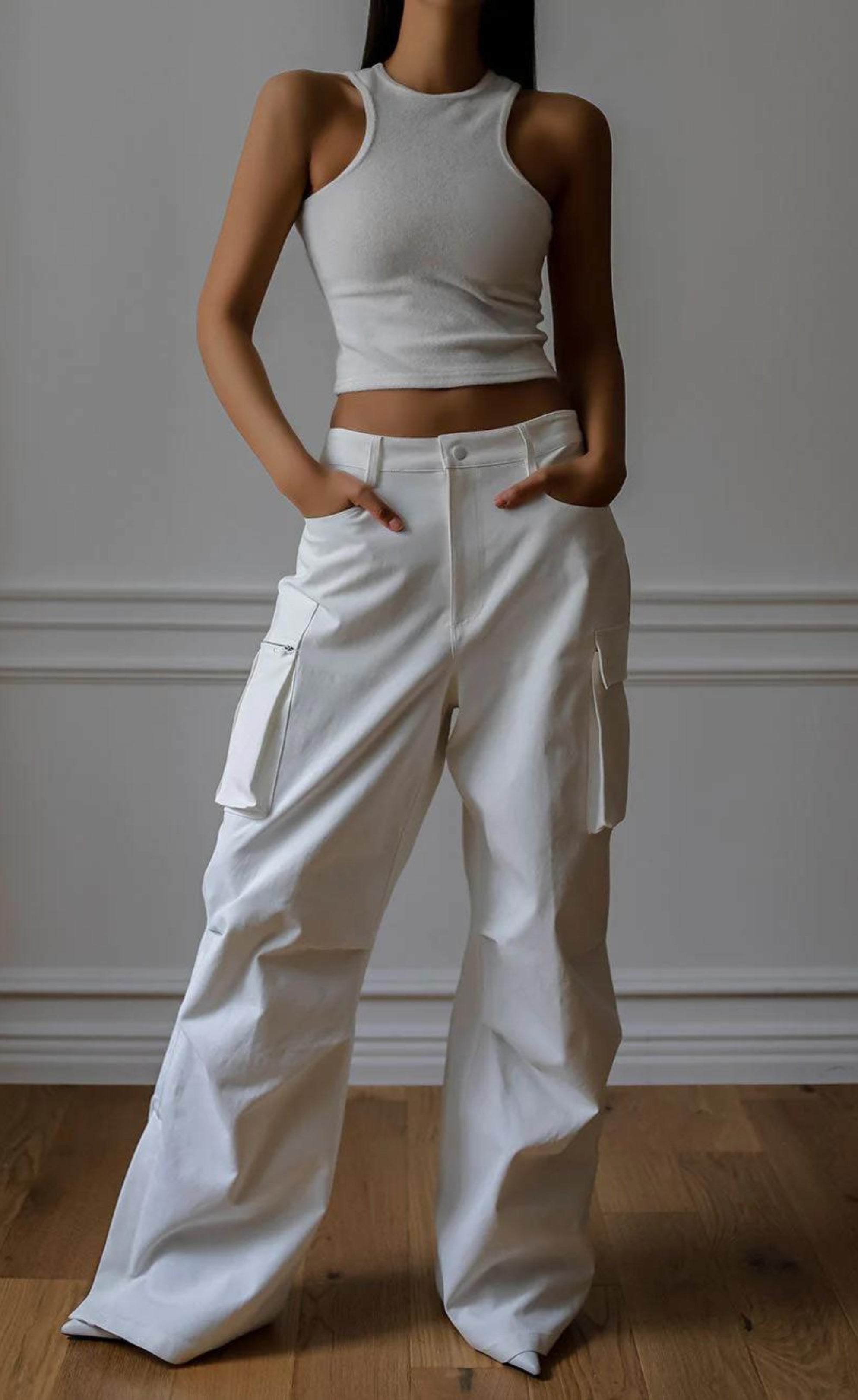 Baggy Cargo Wide-Leg Jeans - White