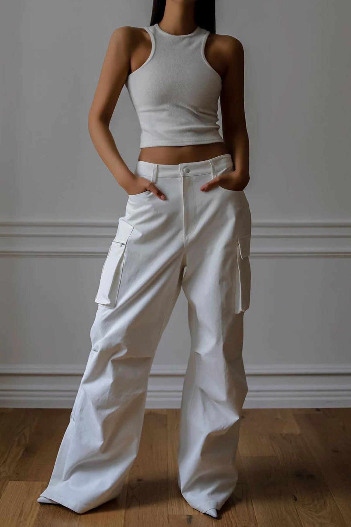 Baggy Palazzo Cargo Wide Leg Jeans - White
