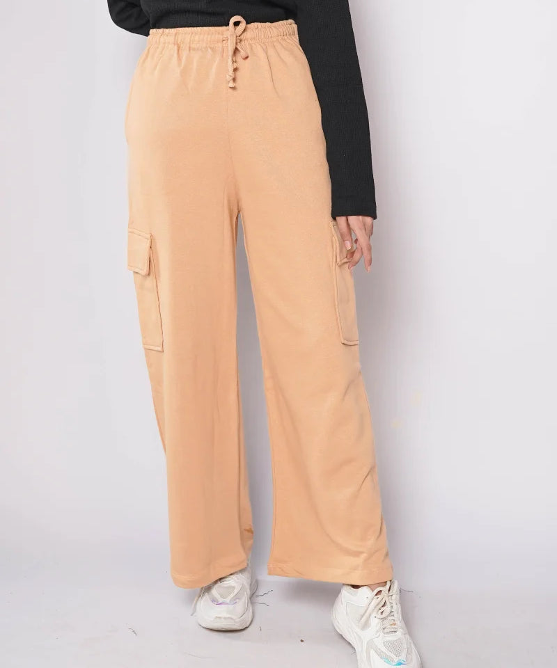 D600 - Light Brown Wide Leg Cargo Trousers