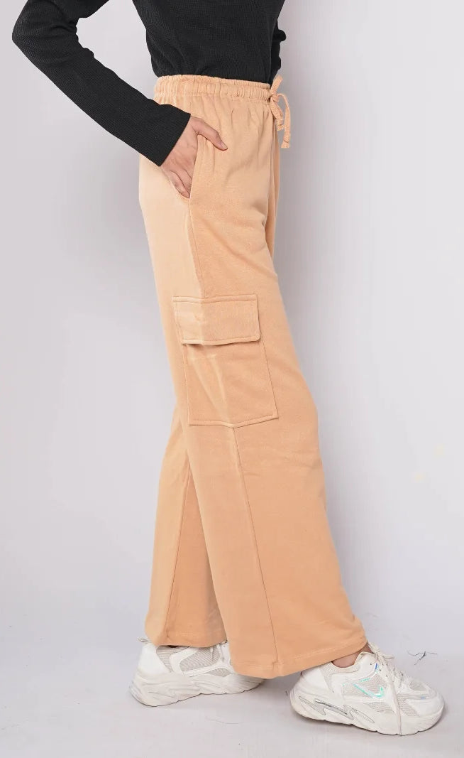 D600 - Light Brown Wide Leg Cargo Trousers