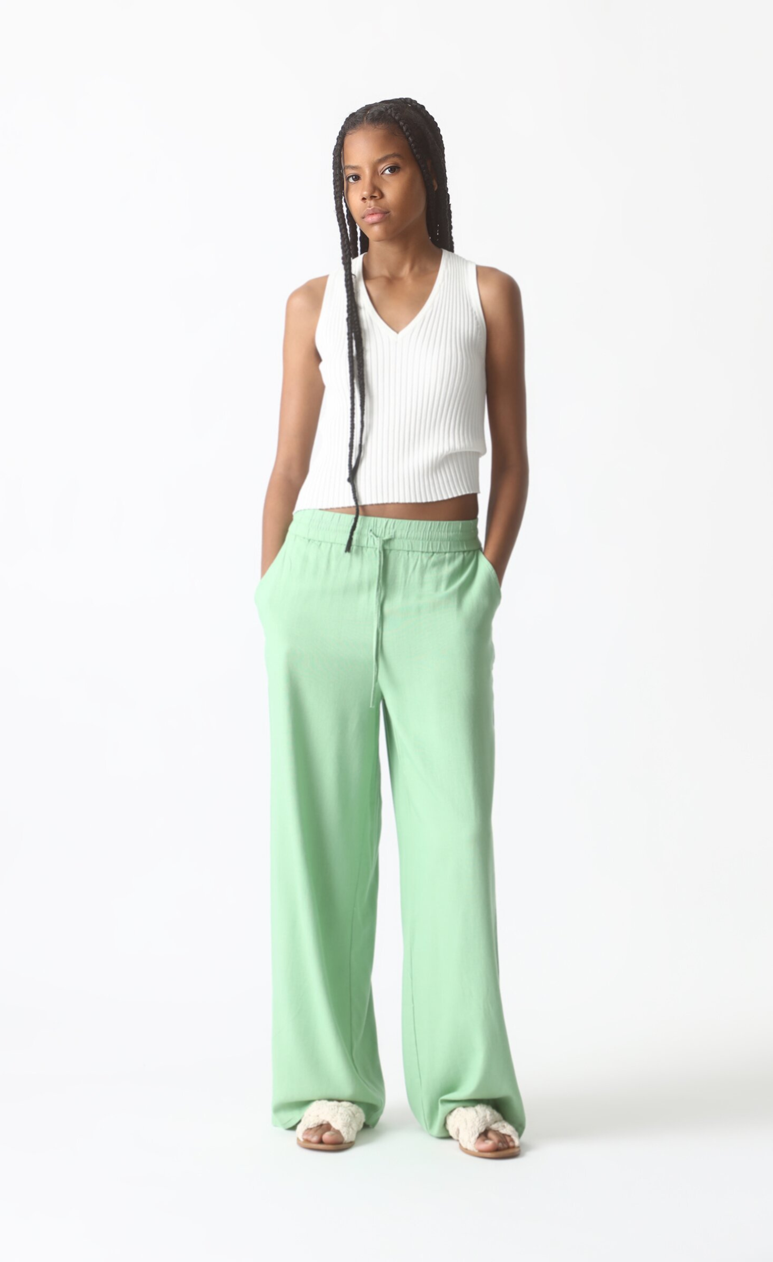 Neon Green Wide Leg High-Waist Trousers