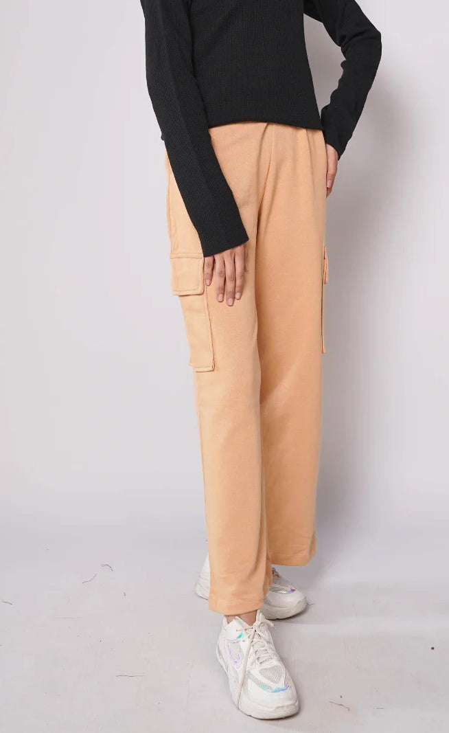 D600 - Light Brown Wide Leg Cargo Trousers