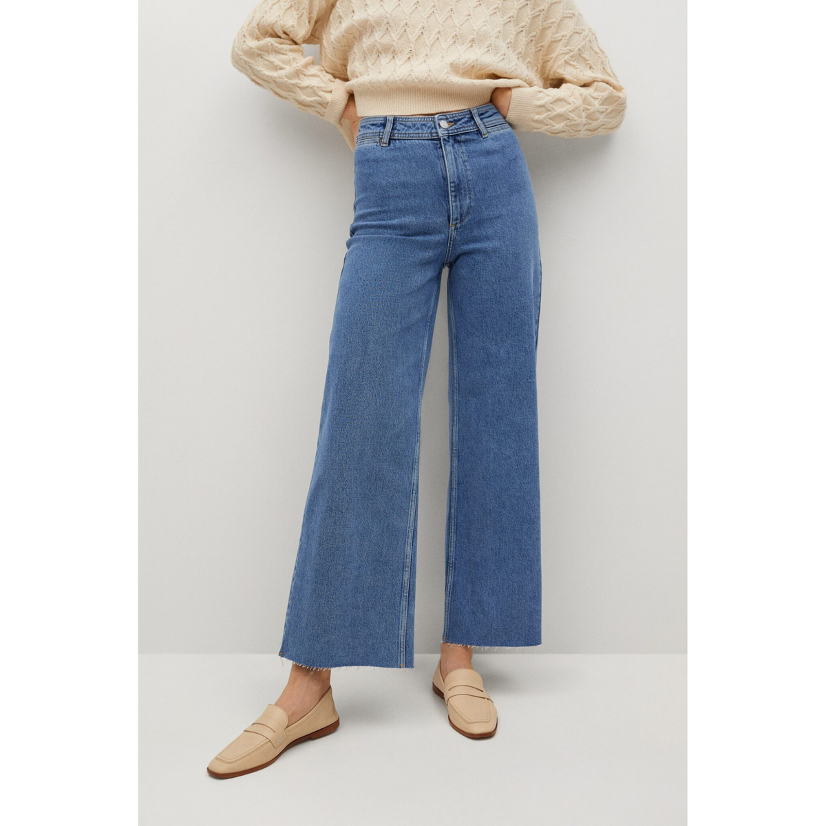 Mid Blue High Rise Culottes Jeans