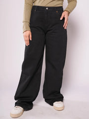 D600 - Pitch Black High Waist Wide Leg Jeans