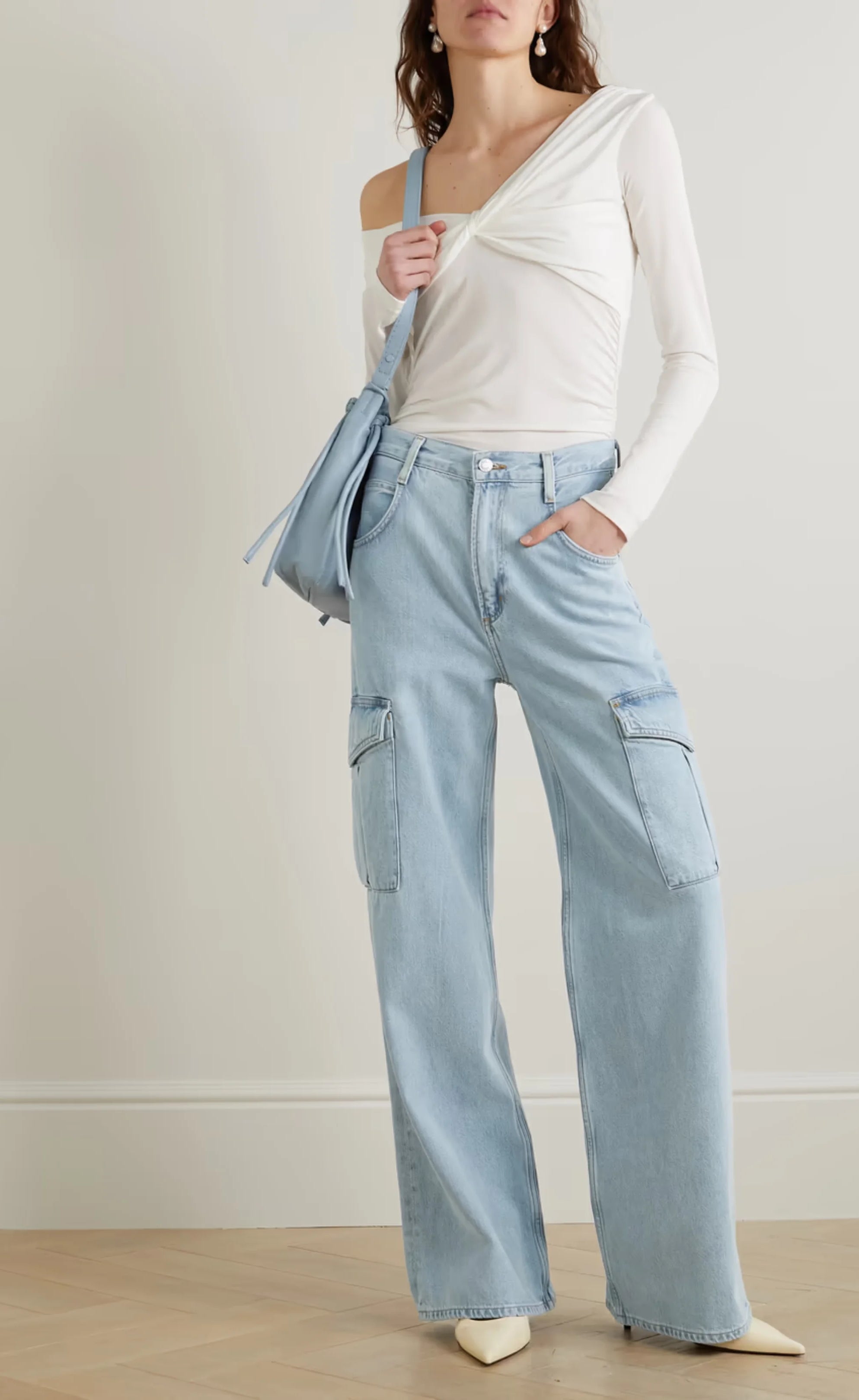 High-rise wide-leg cargo organic jeans