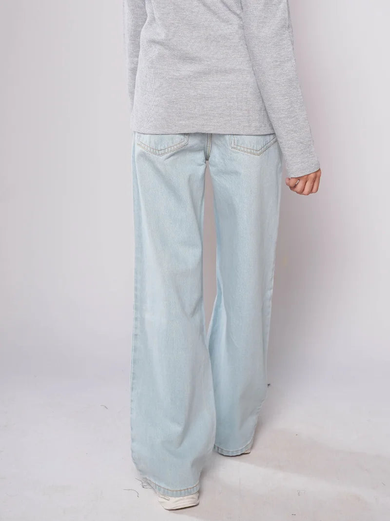 D600 - Ice Blue High Waist Wide Leg Jeans