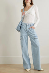 High-rise wide-leg cargo organic jeans