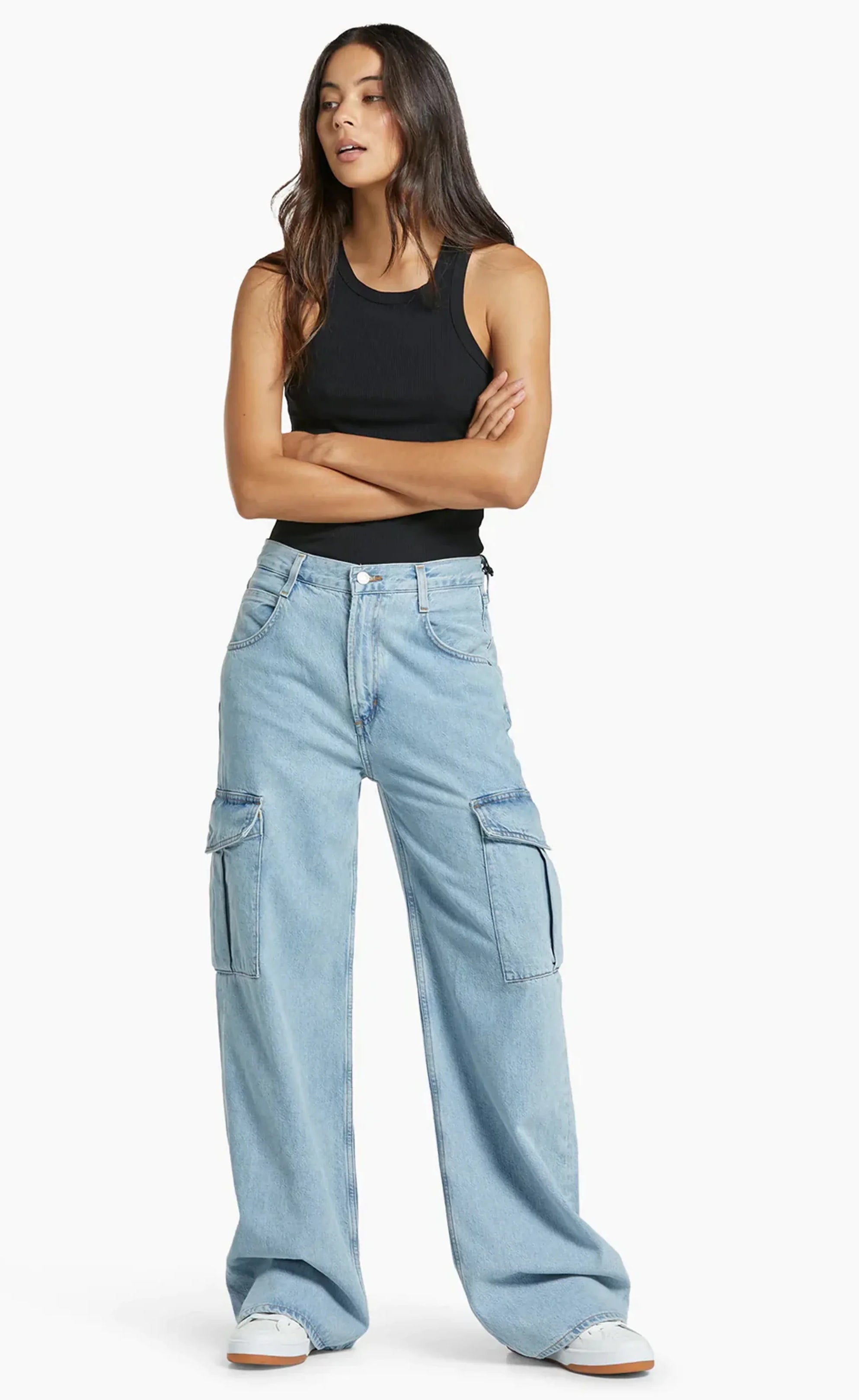 Ice Blue Cargo High-Waist Wide-Leg Jeans