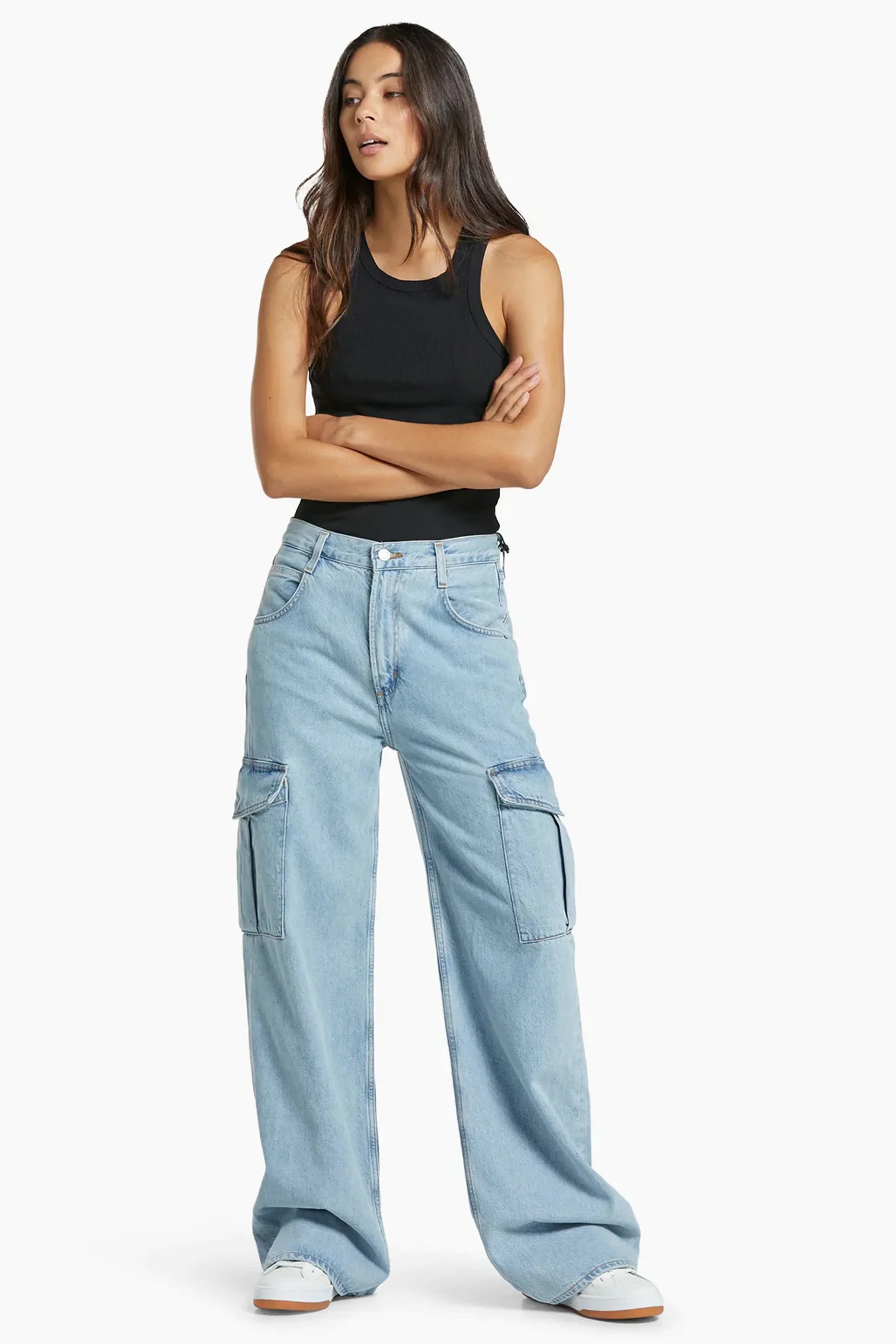 Ice Blue Cargo High-Waist Wide-Leg Jeans