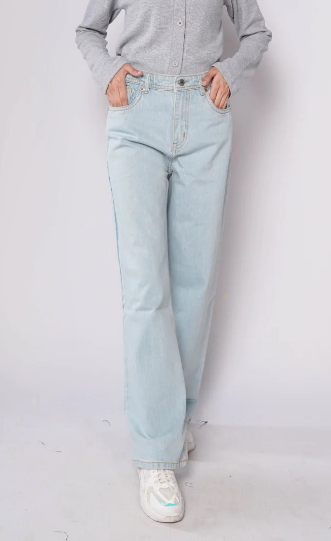 D600 - Ice Blue High Waist Wide Leg Jeans