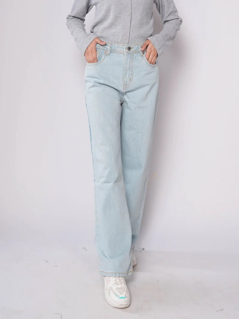 D600 - Ice Blue High Waist Wide Leg Jeans