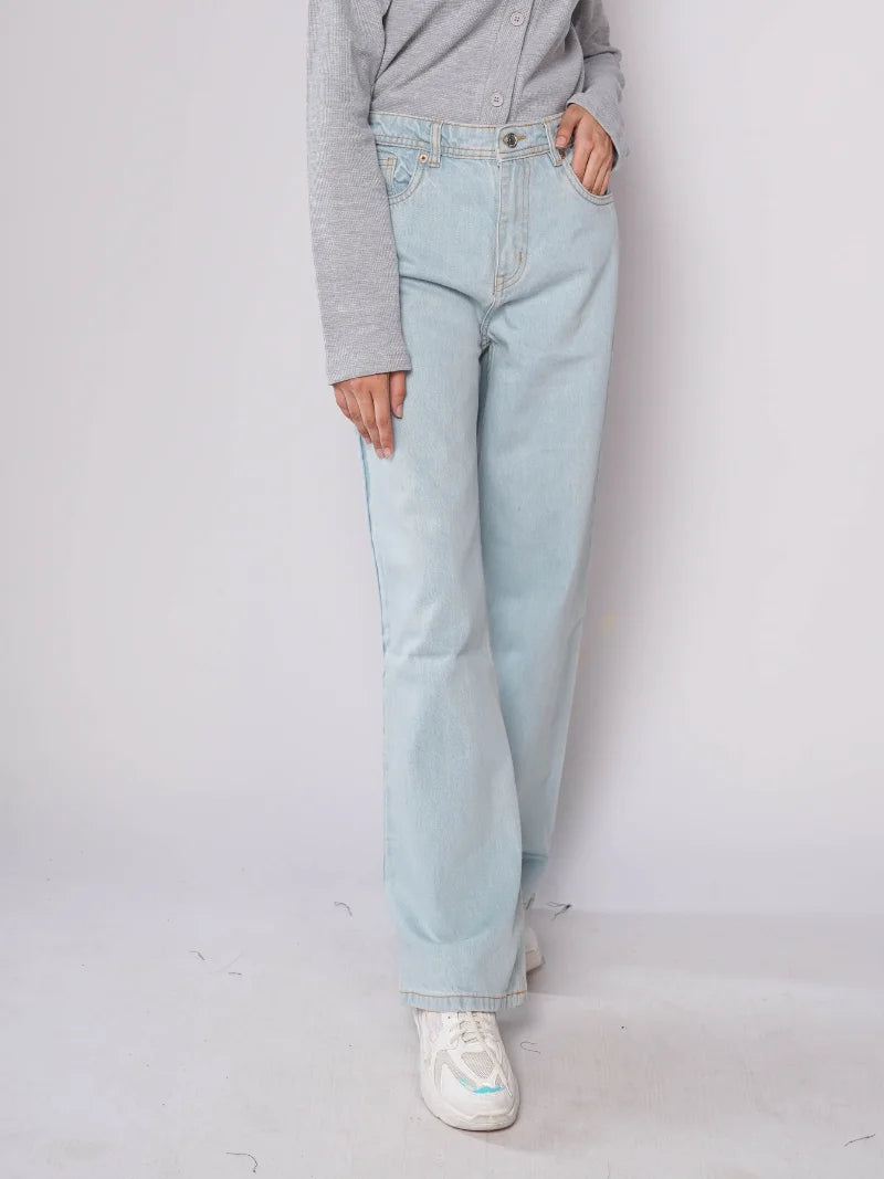 D600 - Ice Blue High Waist Wide Leg Jeans