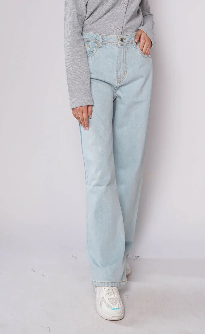 D600 - Ice Blue High Waist Wide Leg Jeans
