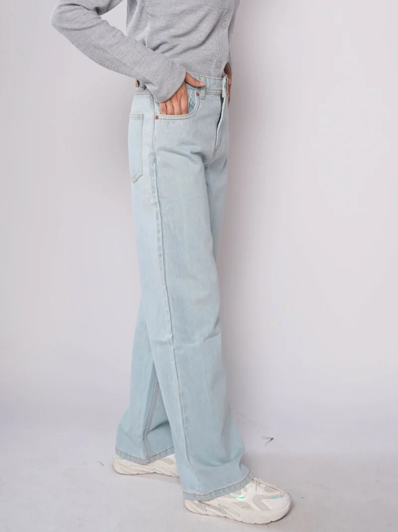 D600 - Ice Blue High Waist Wide Leg Jeans