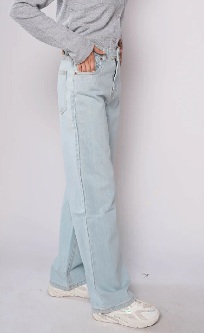 D600 - Ice Blue High Waist Wide Leg Jeans