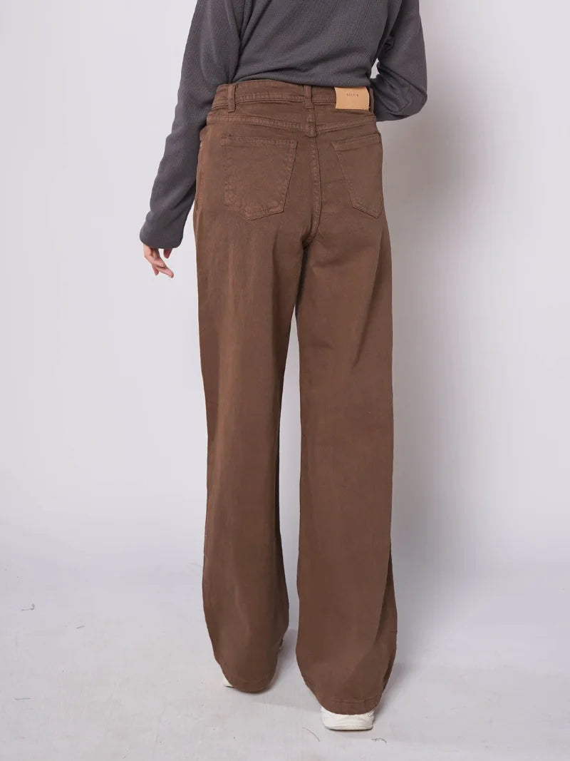 D600 - Brown High Waist Wide Leg Jeans