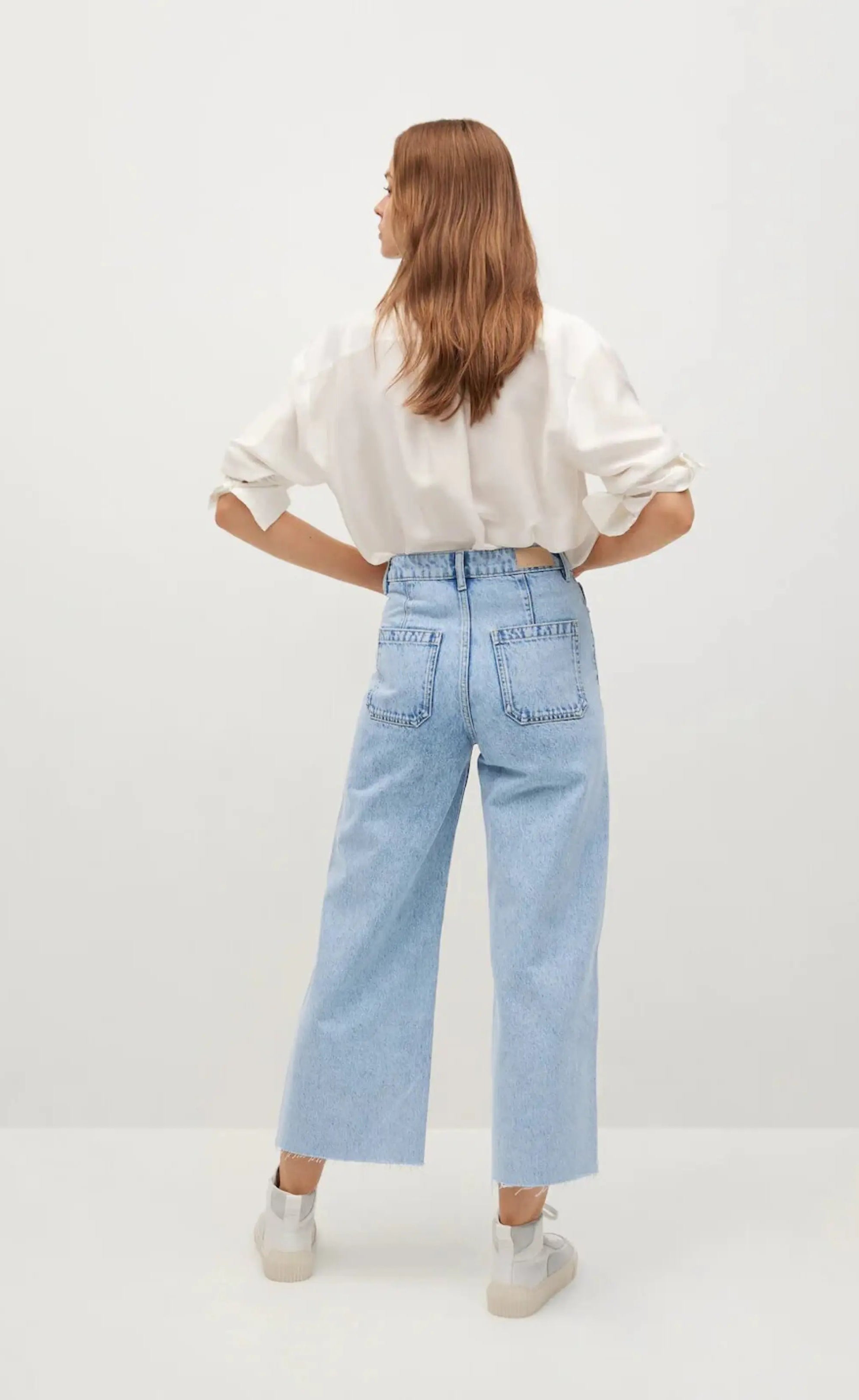 MNG High Rise Frayed Hem Wide Leg Jeans