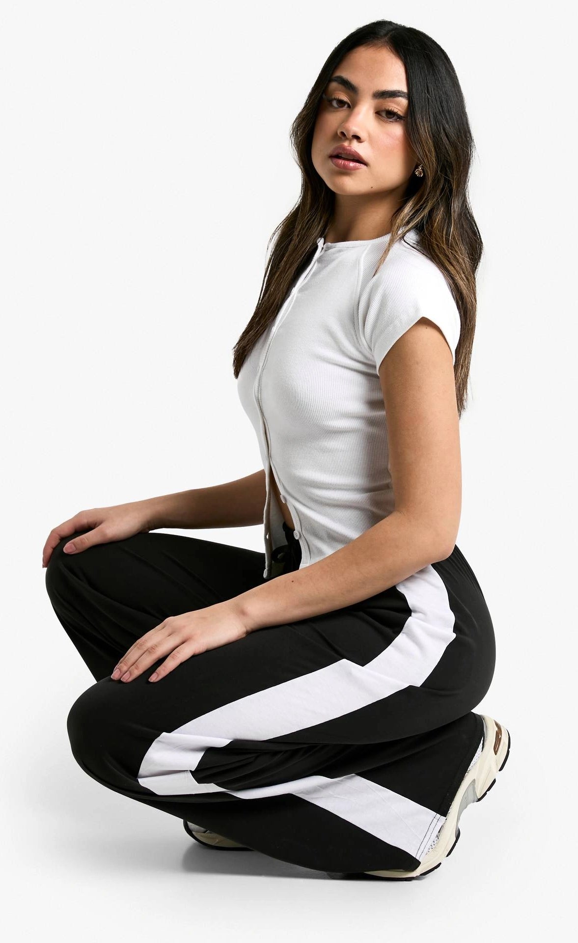 D600 Pure Black Side Panel Wide Leg Trouser