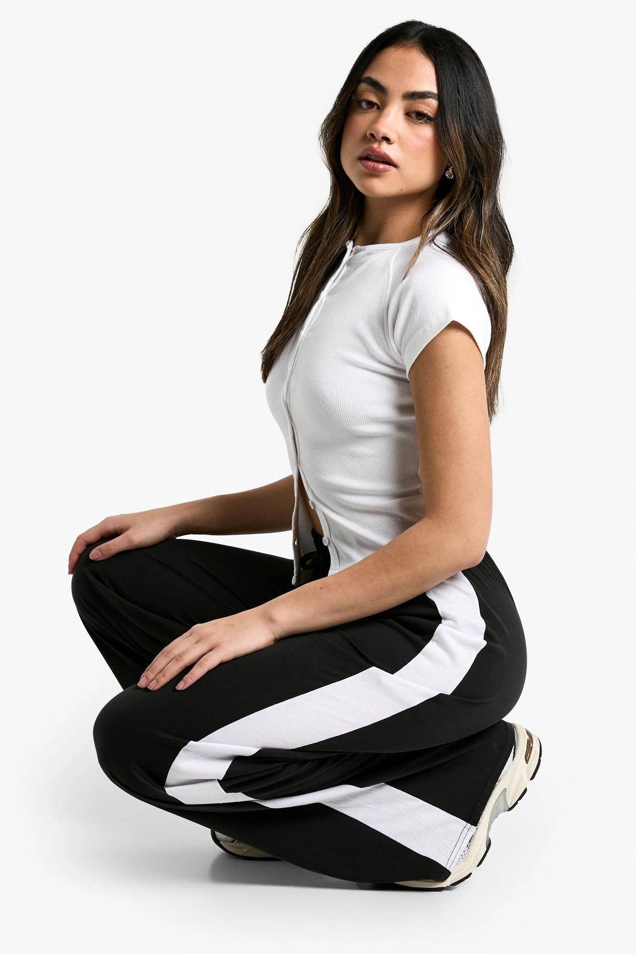 D600 Pure Black Side Panel Wide Leg Trouser