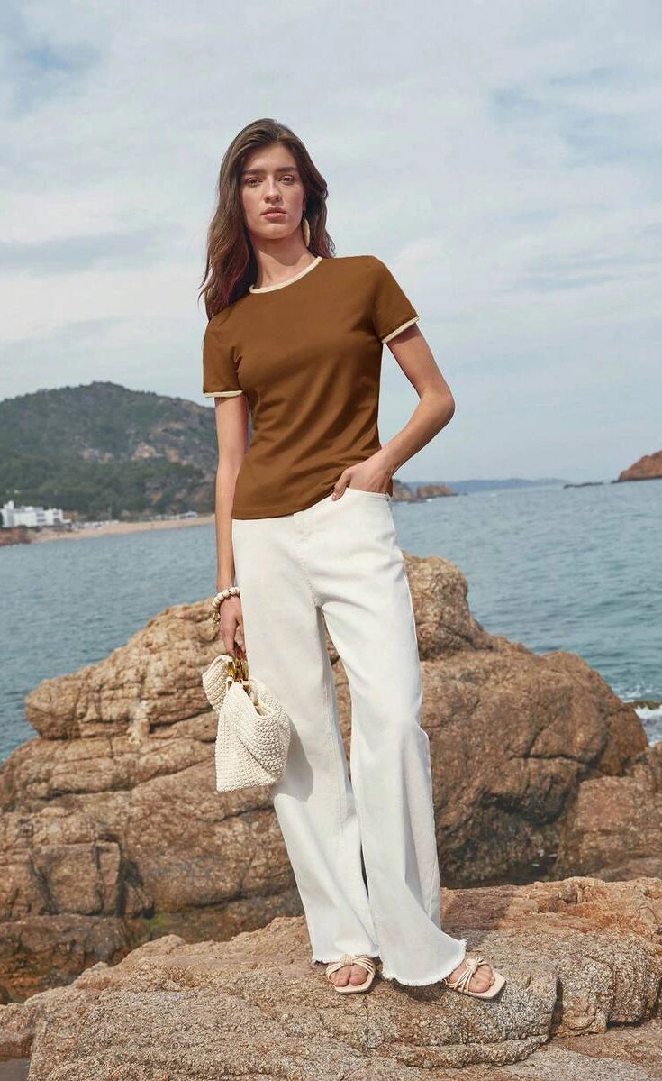 Contrast Trim T-Shirt - Mustard