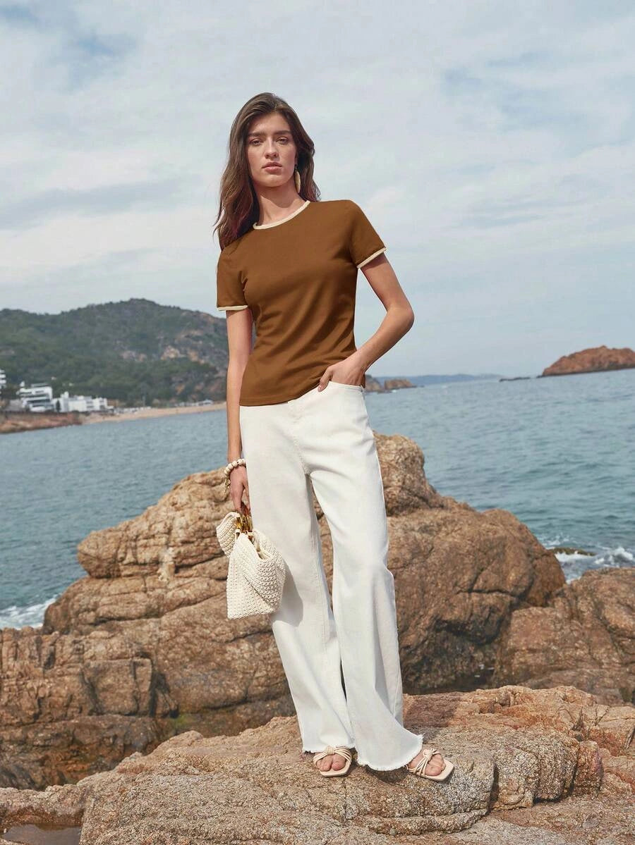 Contrast Trim T-Shirt - Mustard