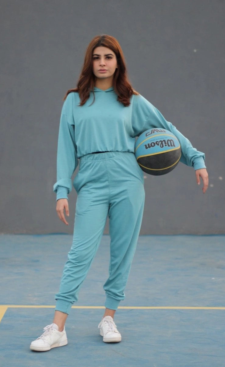 Hooded Crop Sweatshirt - Turquoise (MINOR FAULT)