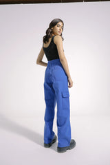 Medium Wash High Rise Wide Leg Cargo Jeans