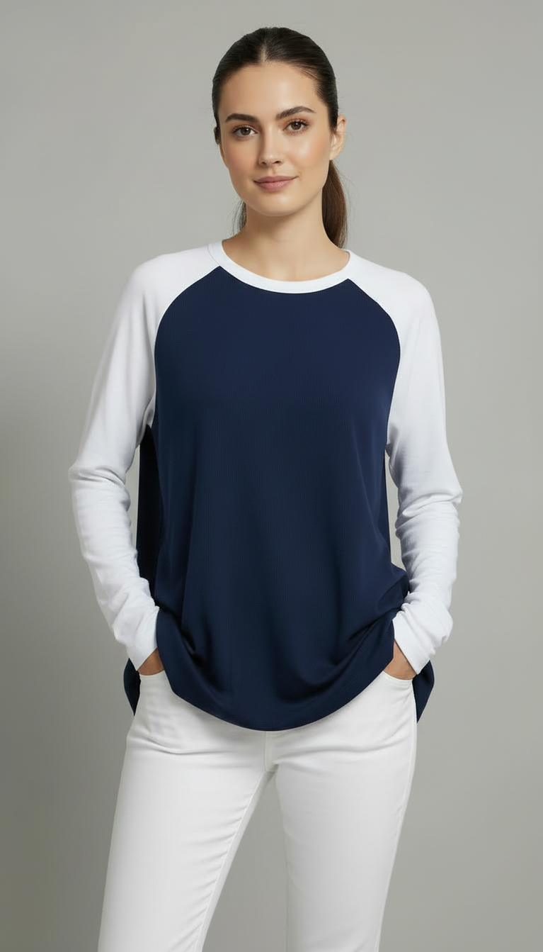 Contrast Raglan Sleeve Top | Blue/White