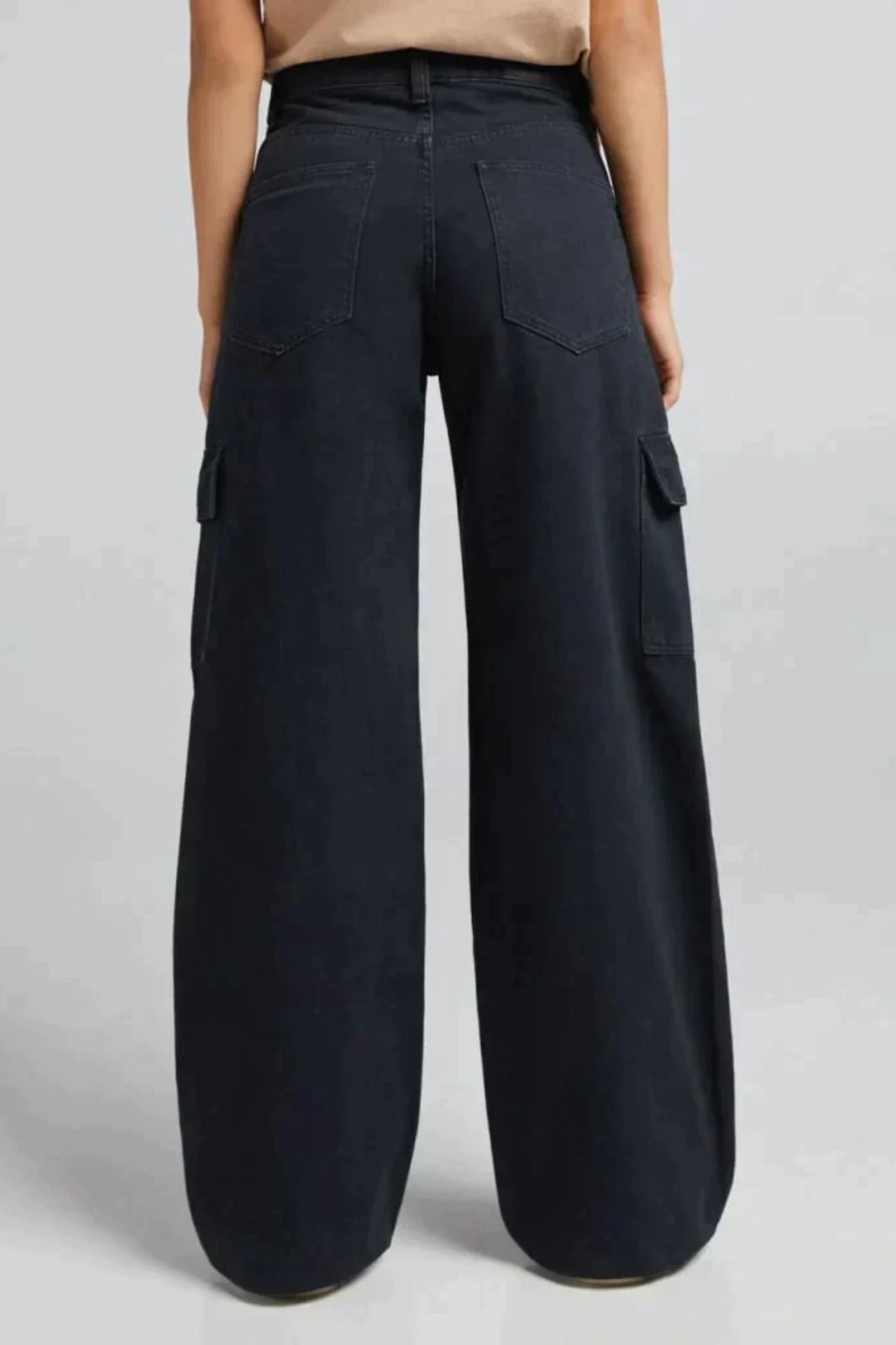 Black Cargo High-Waist Wide-Leg Jeans