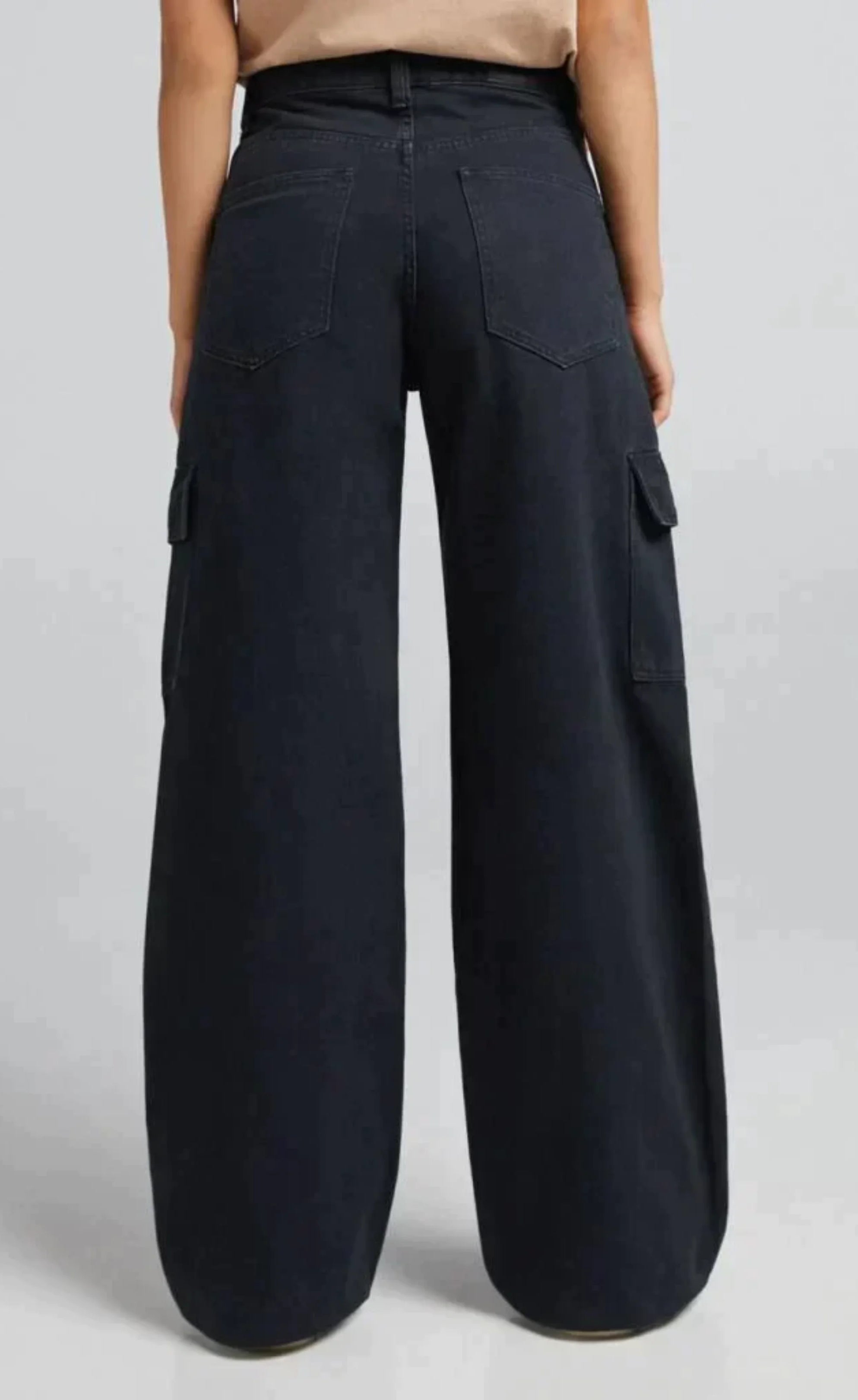 Black Cargo High-Waist Wide-Leg Jeans