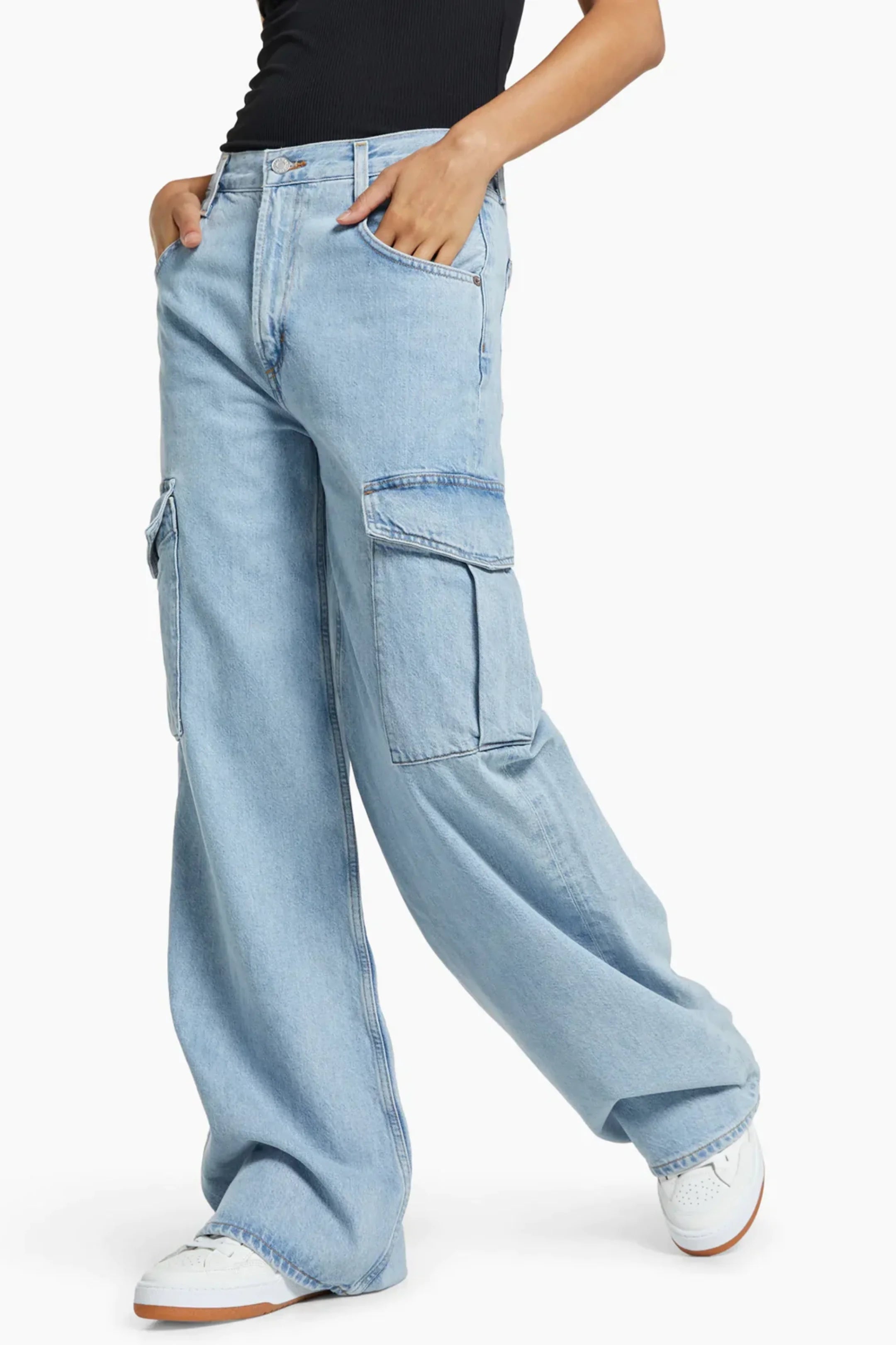 Ice Blue Cargo High-Waist Wide-Leg Jeans