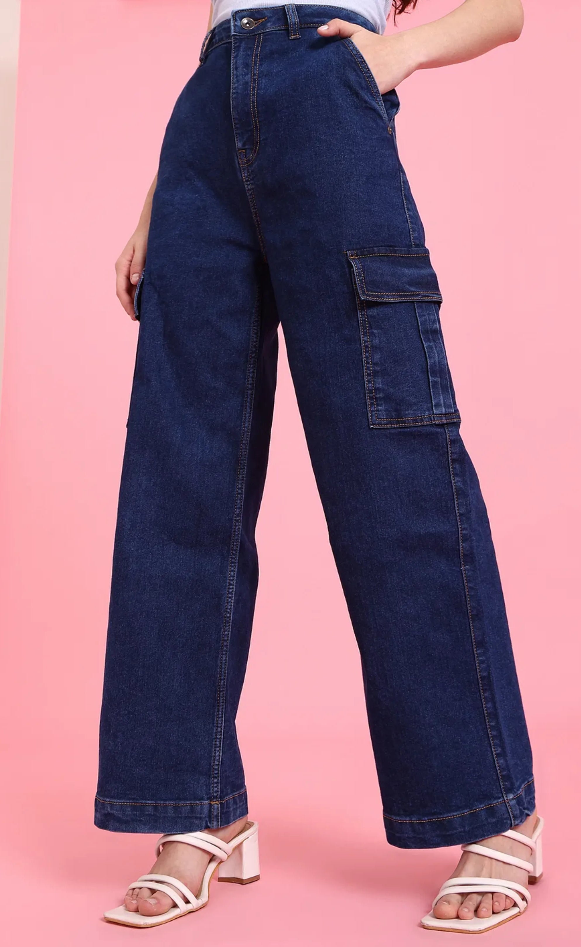 High Rise Wide Leg Cargo Jeans