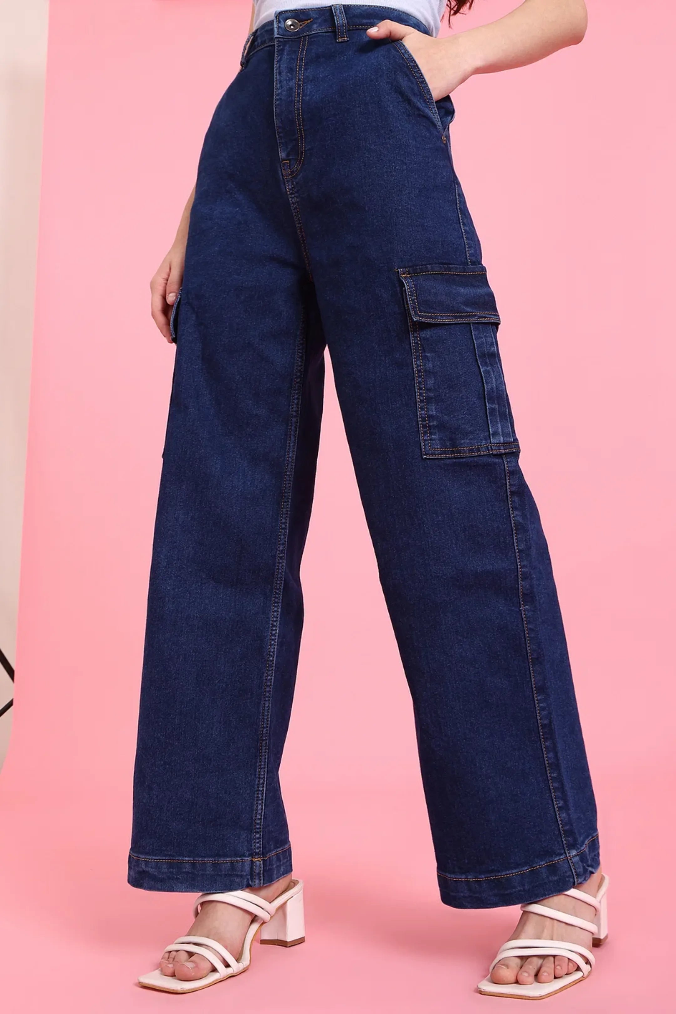 High Rise Wide Leg Cargo Jeans