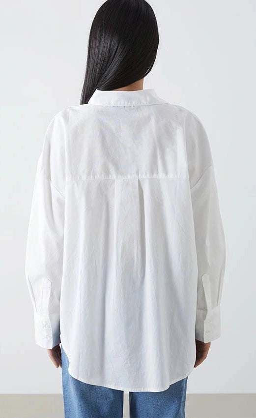 D600 Oversized Essentials Shirt – Beige White