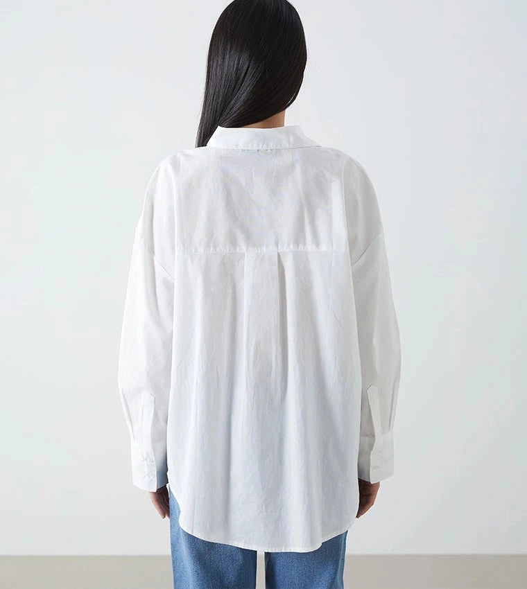 D600 Oversized Essentials Shirt – Beige White