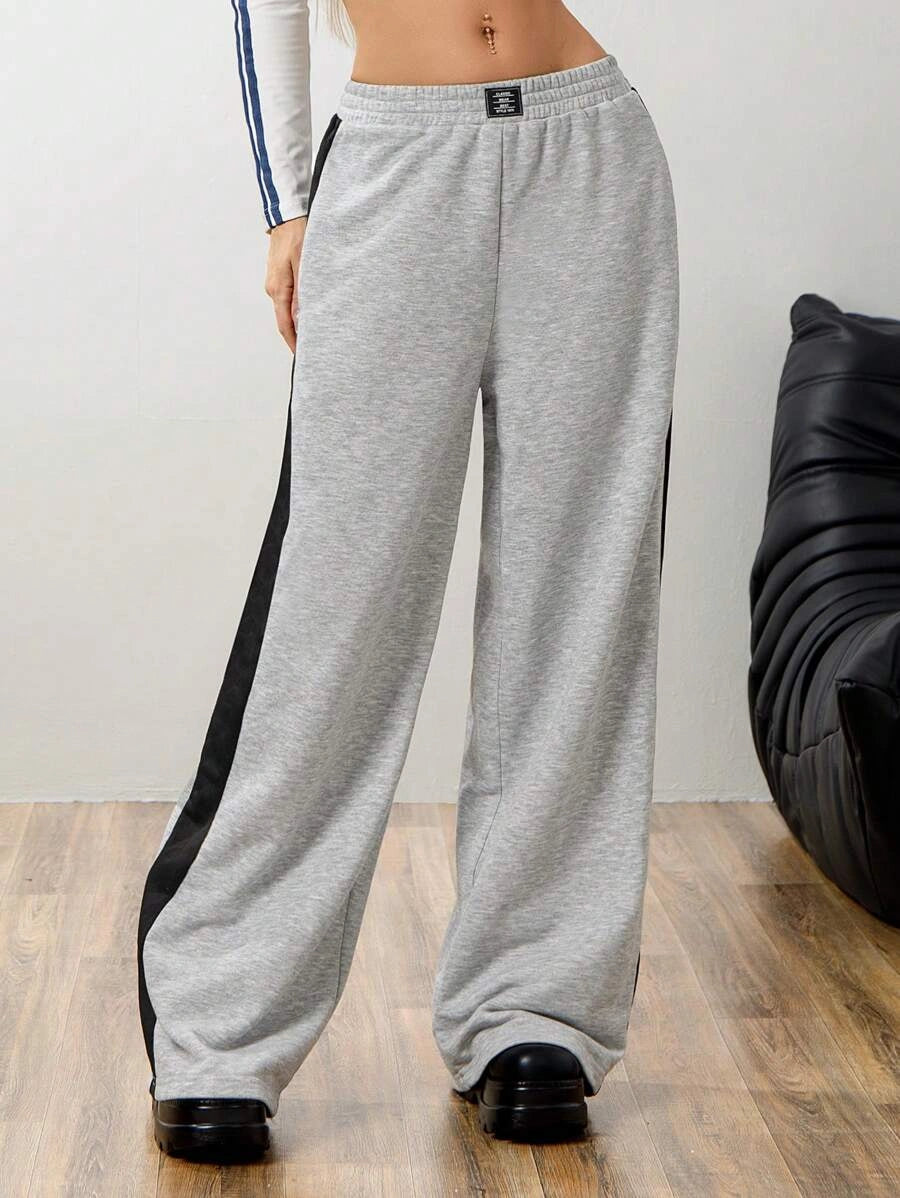 D600 Grey Side Panel Wide Leg Trouser