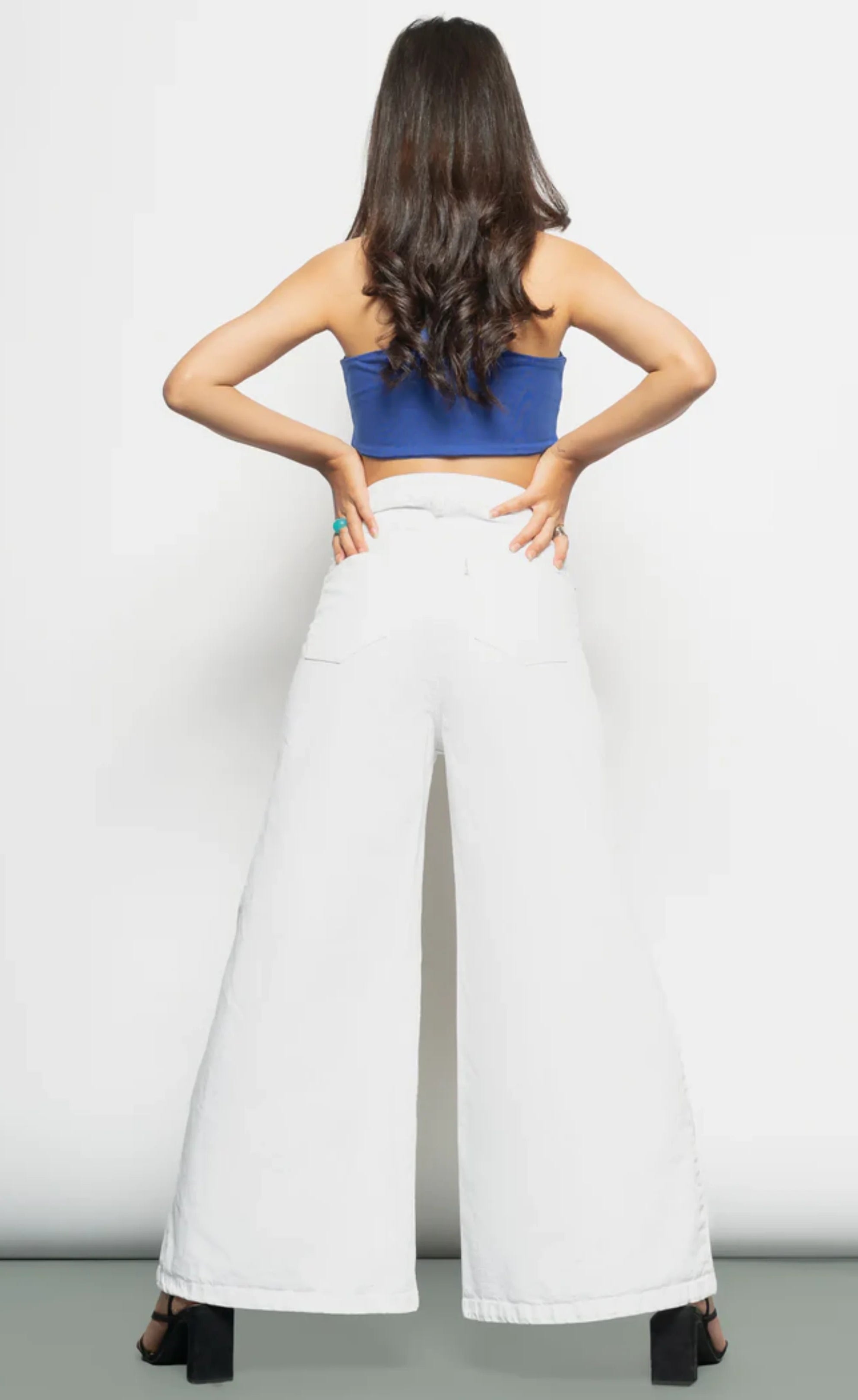 High-Waisted White Wide-Leg Jeans