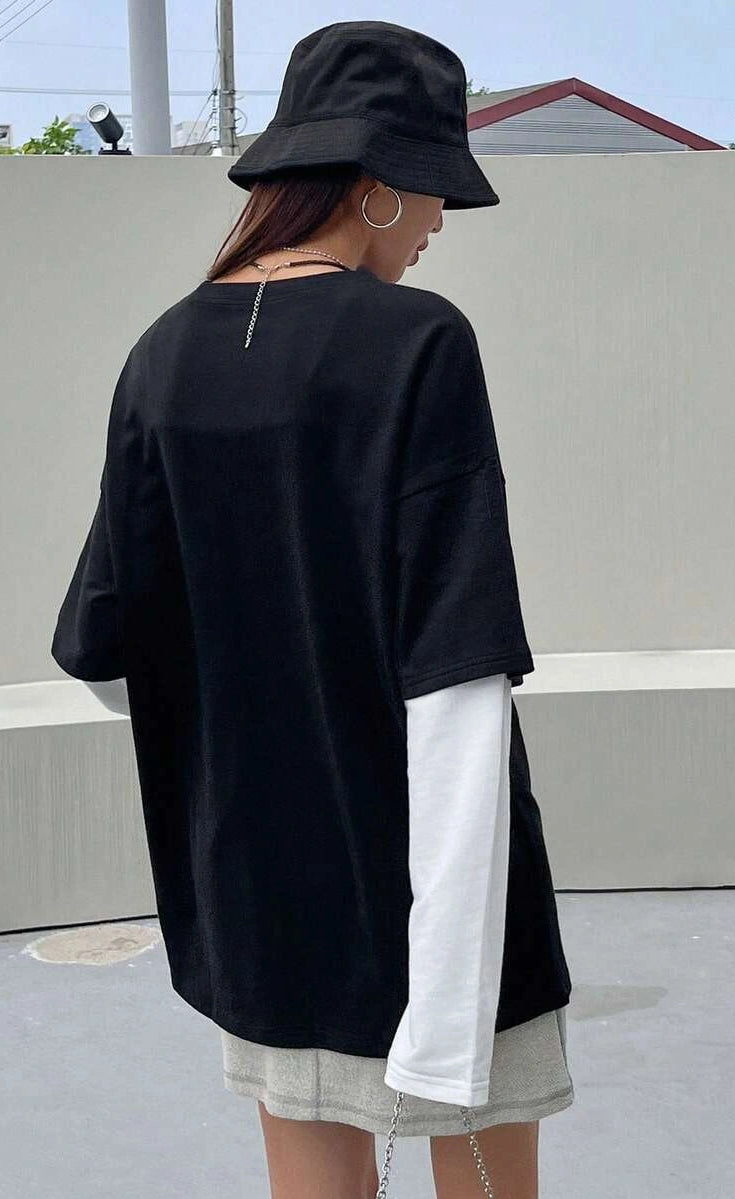 Oversized Layered T-Shirt - Black