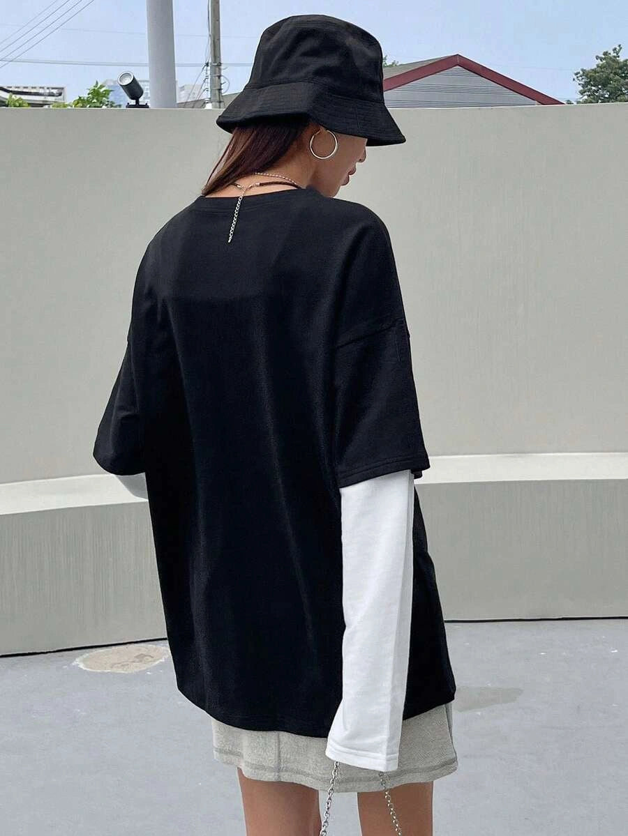 Oversized Layered T-Shirt - Black