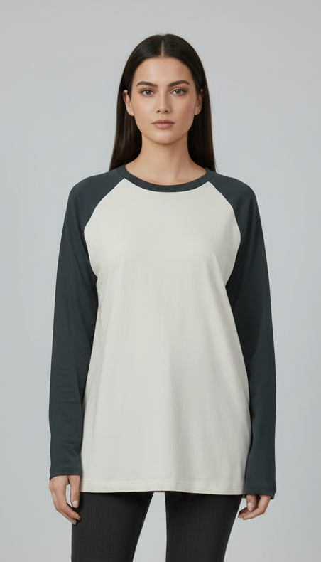 Contrast Raglan Sleeve Top | Beige/Black