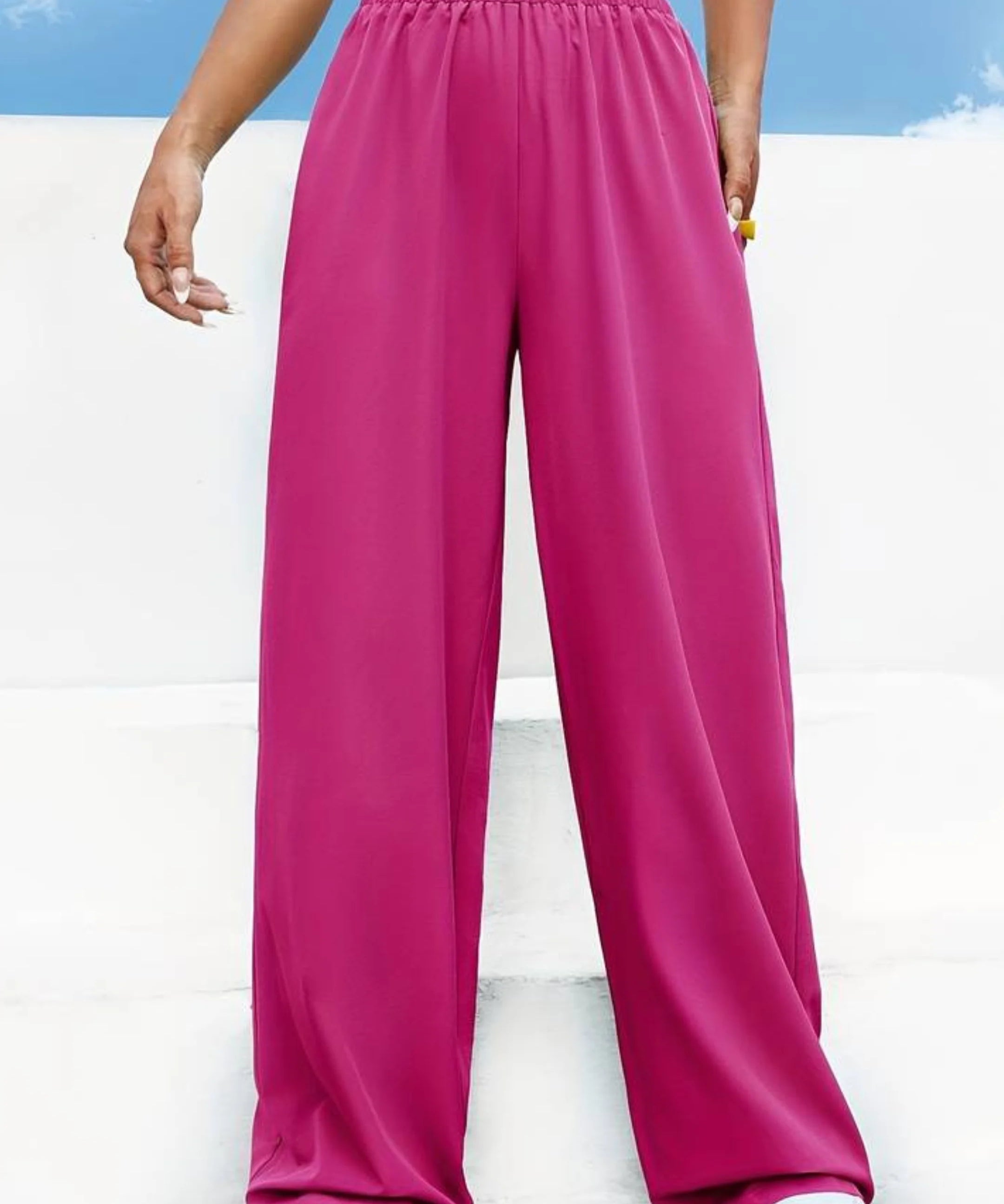 Bright Pink Wide Leg High-Waist Trousers