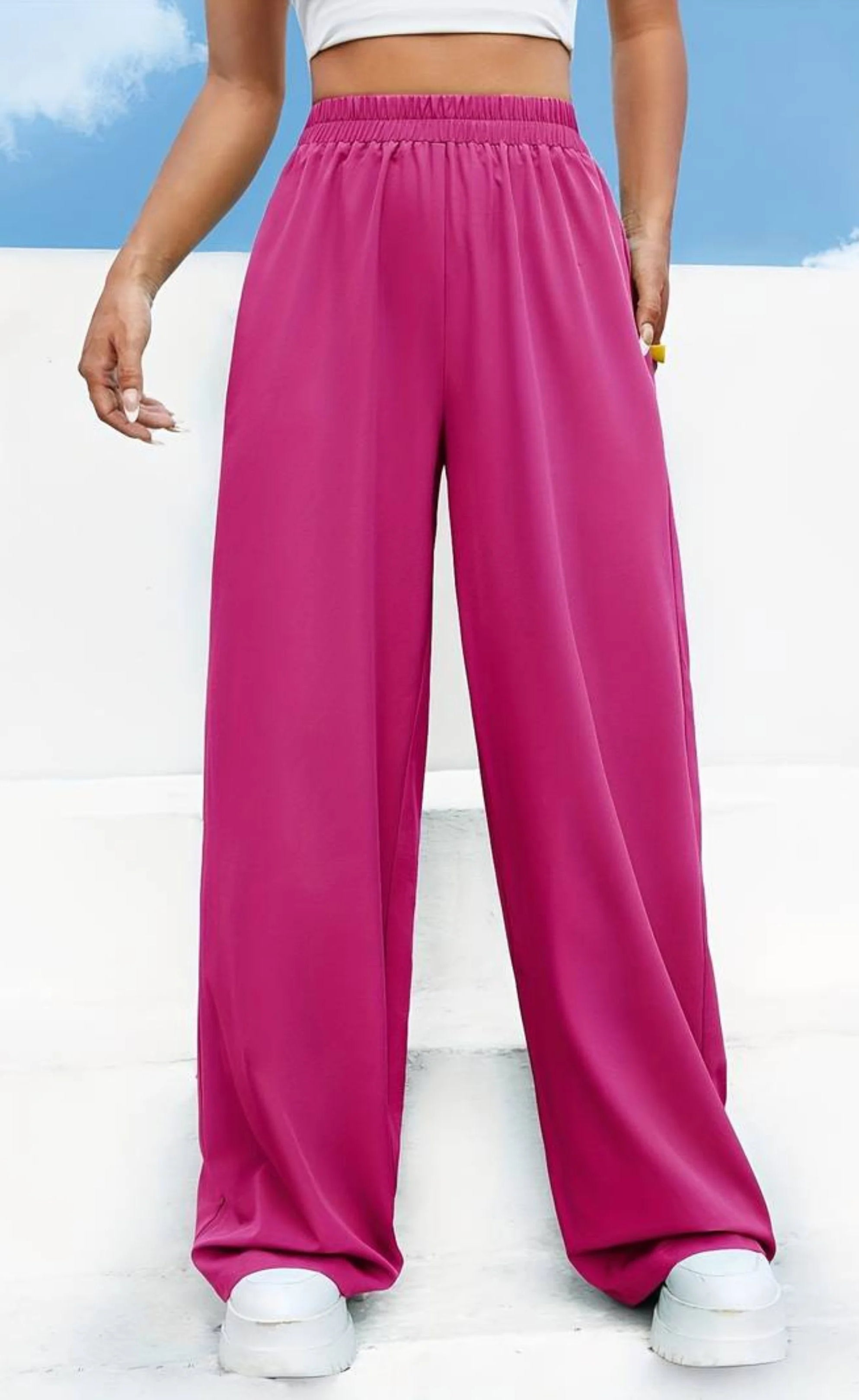 Bright Pink Wide Leg High-Waist Trousers