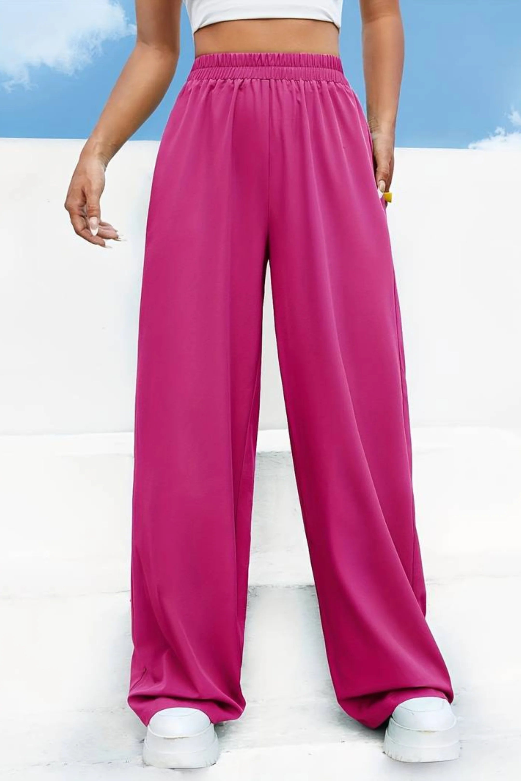 Bright Pink Wide Leg High-Waist Trousers