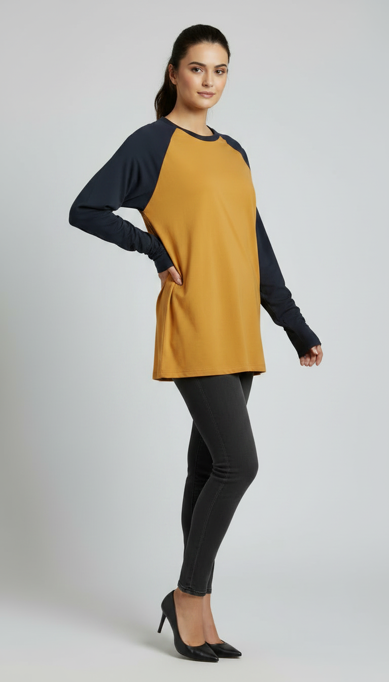Contrast Raglan Sleeve Top | Mustard/Black