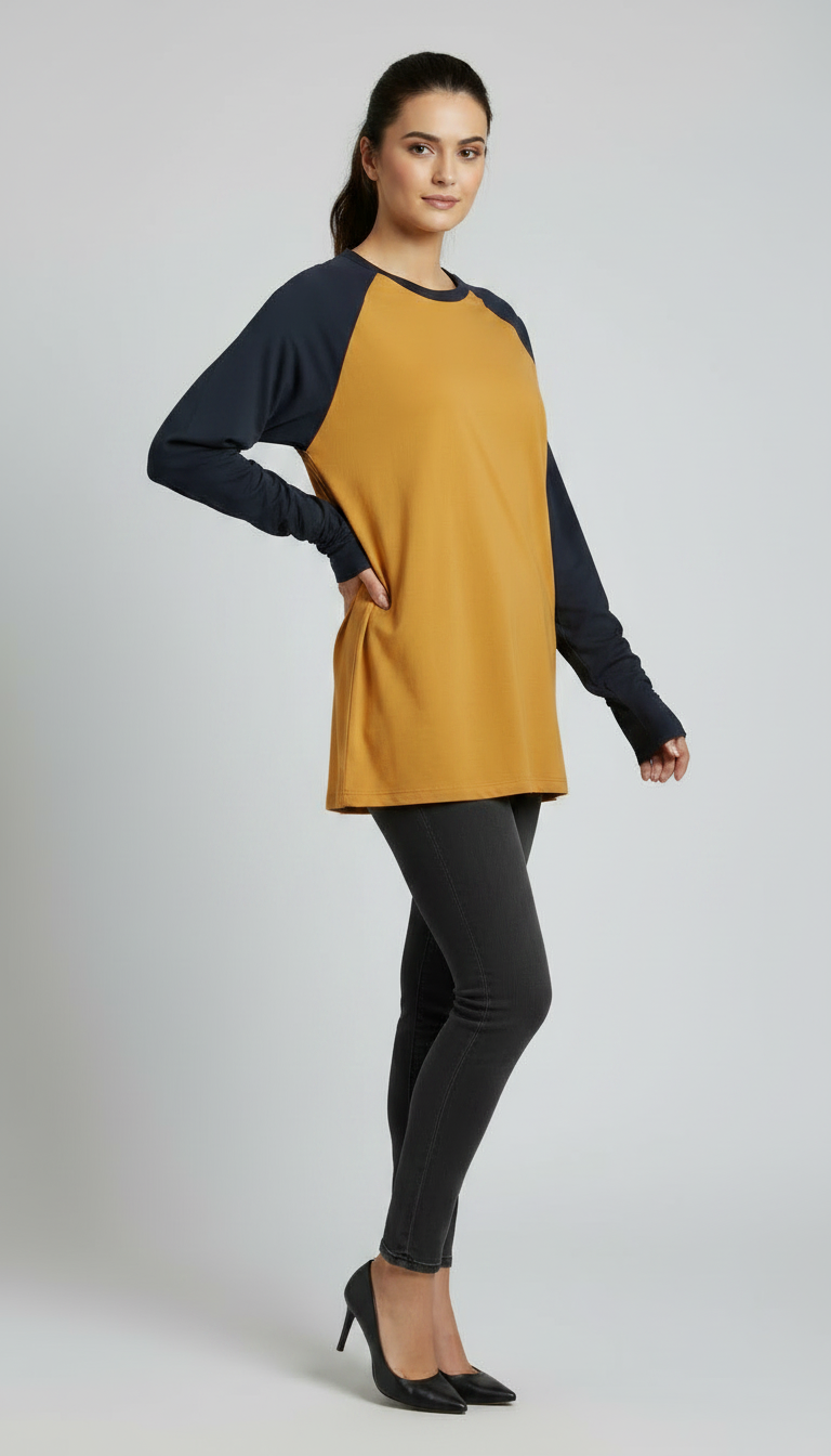 Contrast Raglan Sleeve Top | Mustard/Black