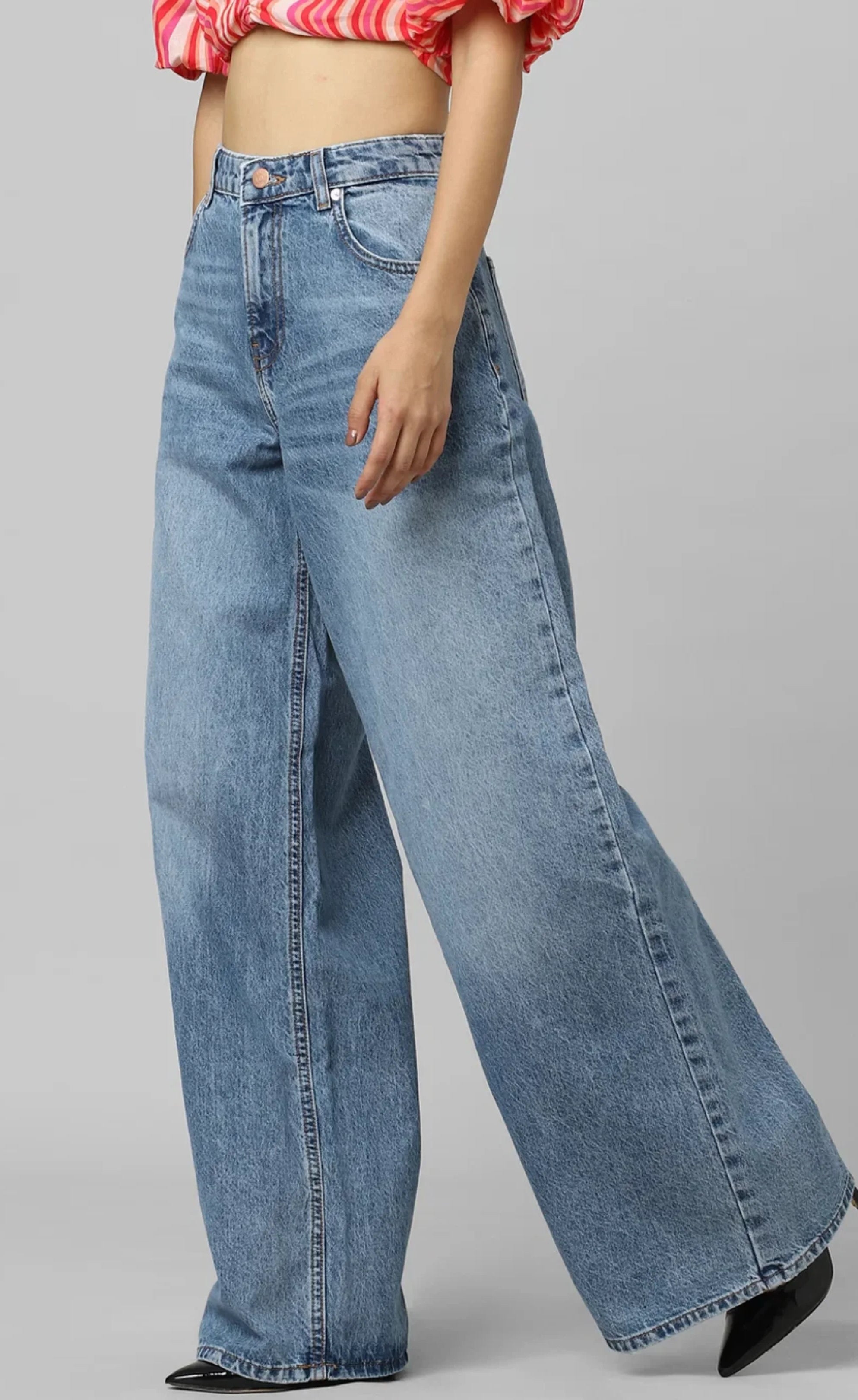 BLUE HIGH RISE EXTRA WIDE LEG JEANS