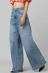 BLUE HIGH RISE EXTRA WIDE LEG JEANS