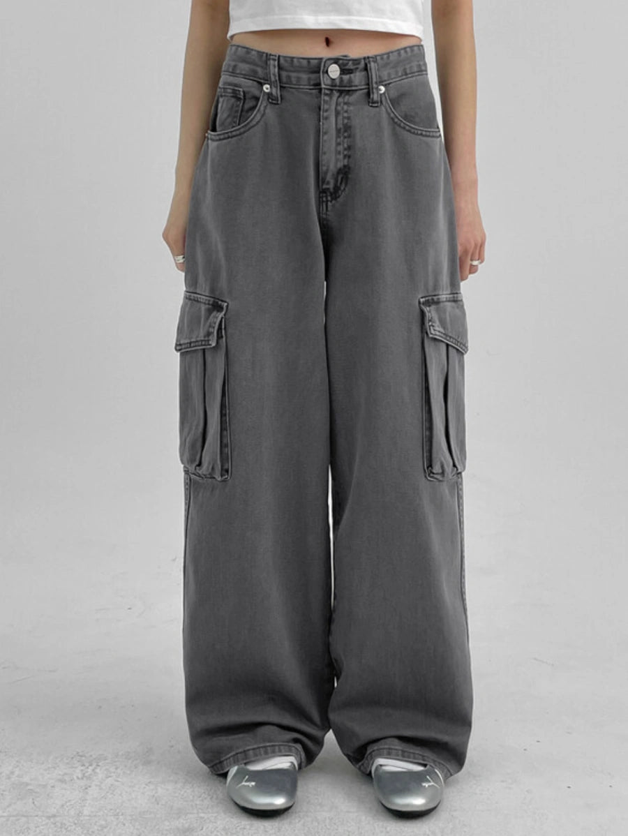 ZARA Cargo High-Waist Wide-Leg Jeans - Vintage Grey