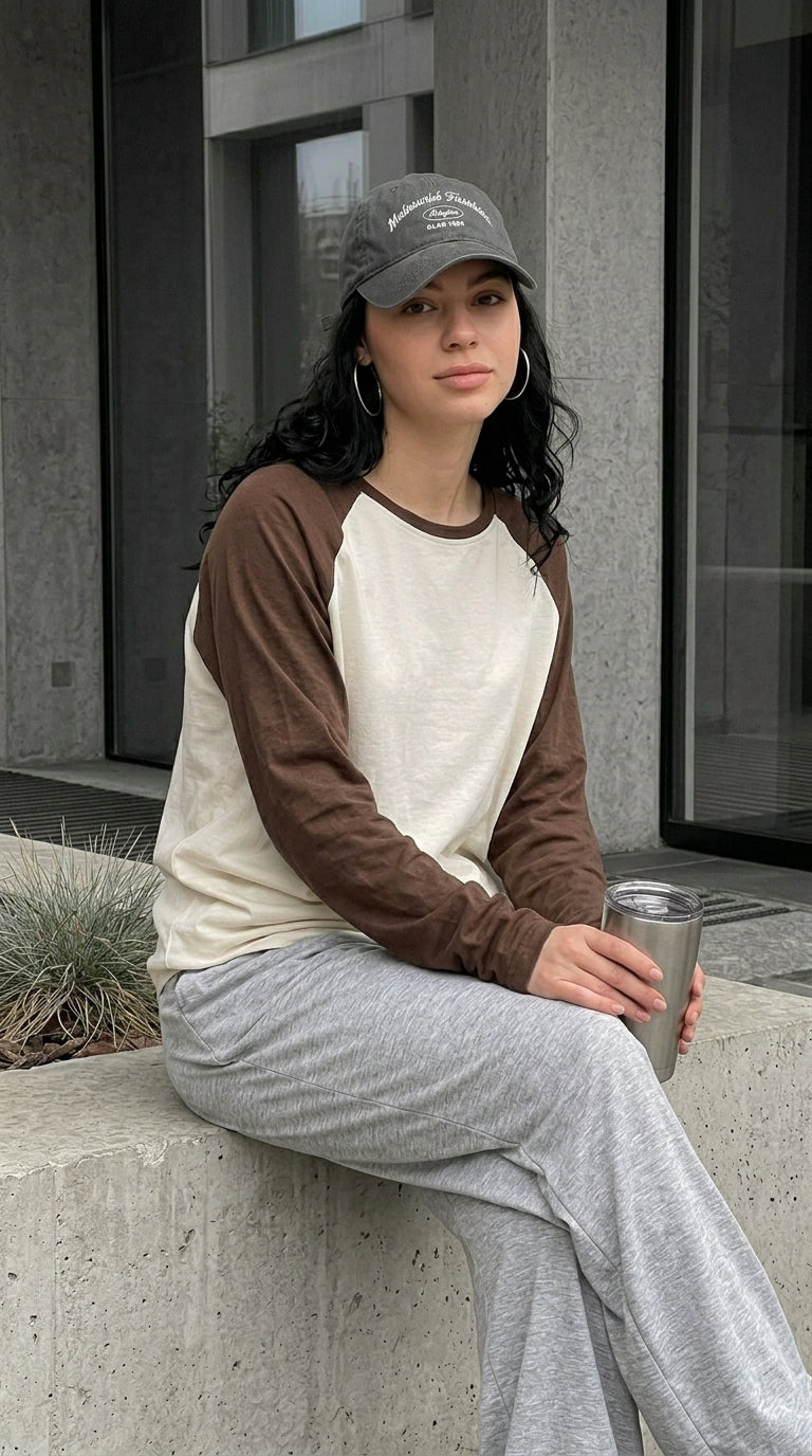 Contrast Raglan Sleeve Top | Beige/Brown