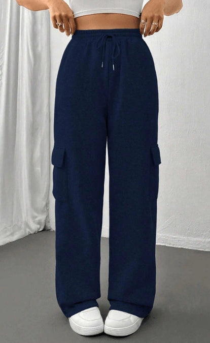 ZARA NAVY BLUE HIGH WAISTED CARGO SWEATPANT